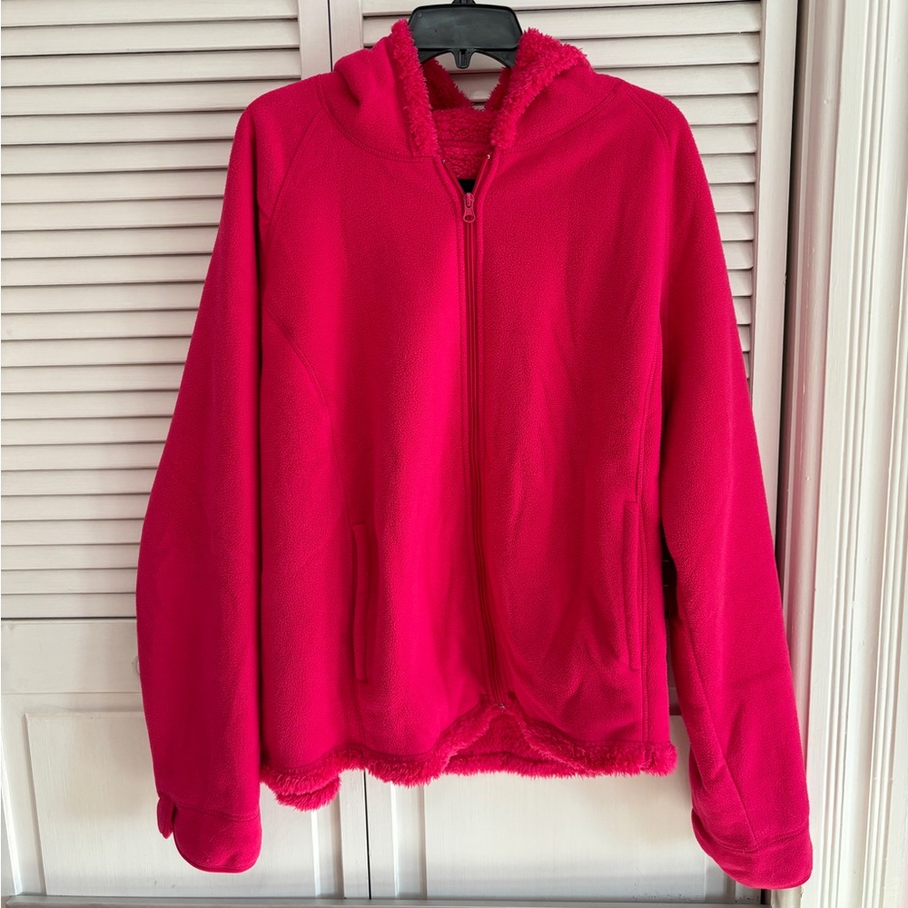 Faded Glory Fleece Jacket Pink Sherpa Interior Hooded Full Zip Women's 3X